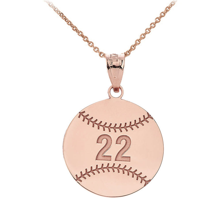 Personalized Engravable Front / Back Baseball Ball Pendant With Your NAME and NUMBER in Solid Yellow, White and Rose Gold