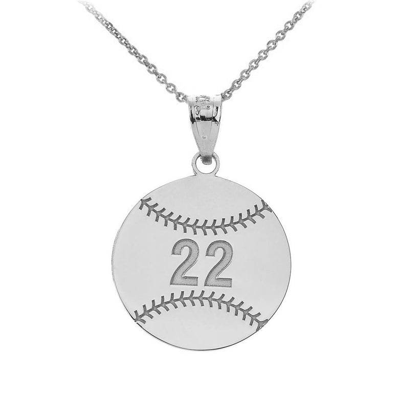 Personalized Engravable Front / Back Baseball Ball Pendant With Your NAME and NUMBER in Solid Yellow, White and Rose Gold