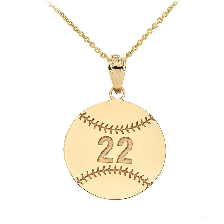 Personalized Engravable Front / Back Baseball Ball Pendant With Your NAME and NUMBER in Solid Yellow, White and Rose Gold