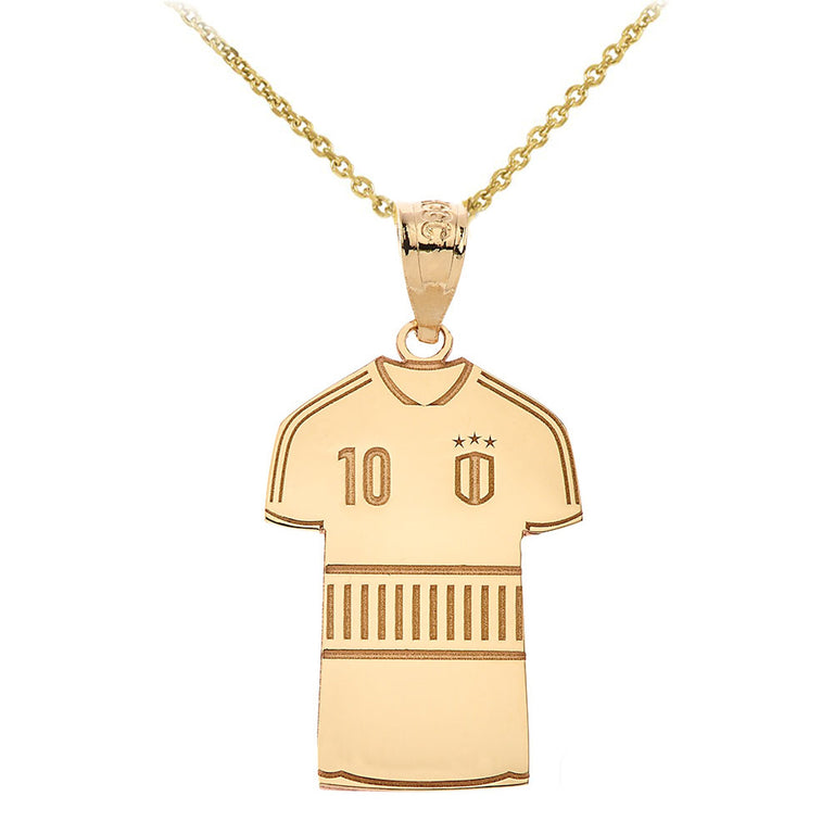 Personalized Engravable Soccer Jersey Pendant Front/Back Your Name & Number in Solid Yellow, White and Rose Gold