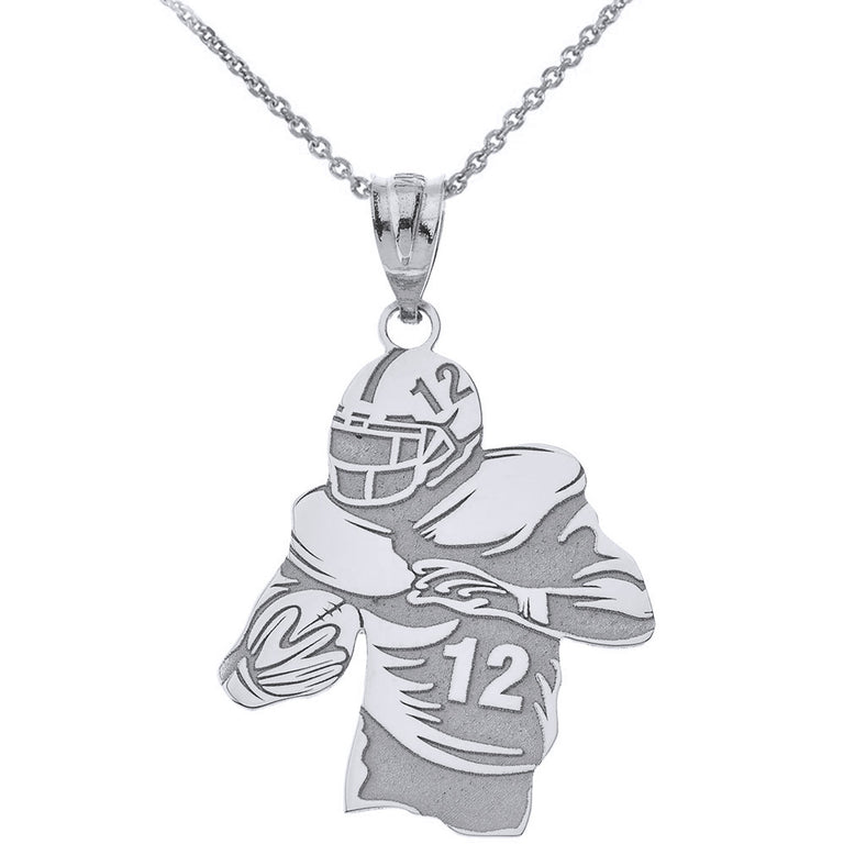 Personalized Name & Number Engravable Front/Back Football Player Jersey Pendant in Solid .925 Sterling Silver