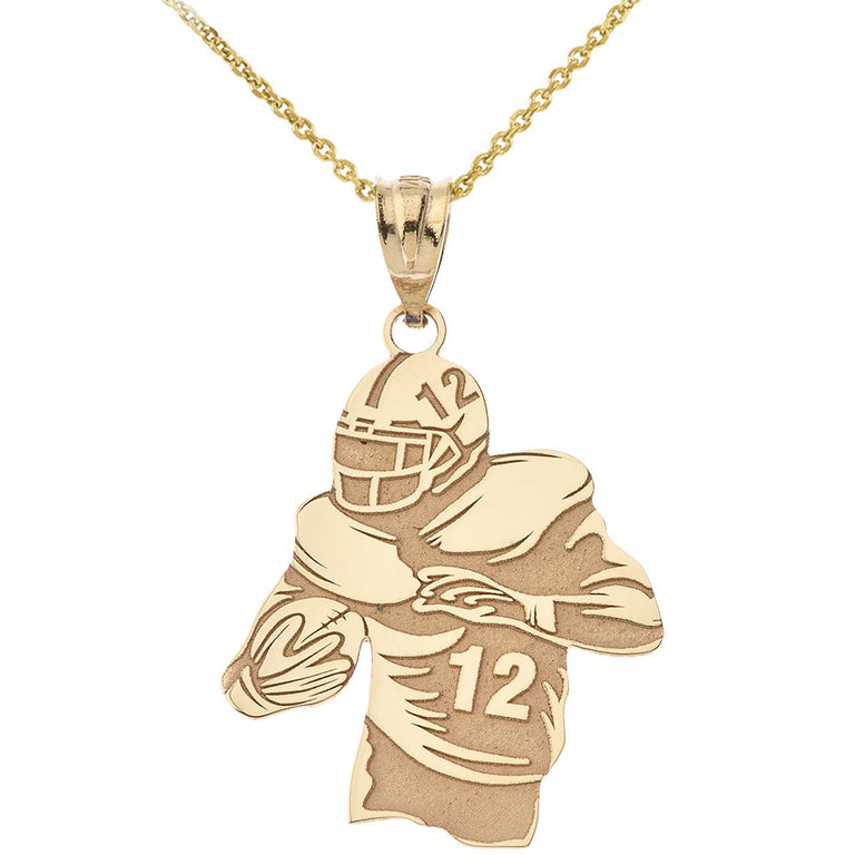 Personalized Name & Number Engravable Front/Back Football Player Jersey Pendant in Solid Yellow, White and Rose Gold