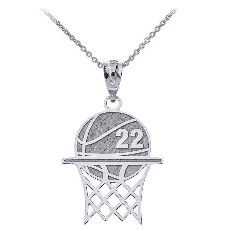 Personalized Engravable Basketball Hoop Pendant Front/Back With Your NAME & NUMBER in Solid .925 Sterling Silver