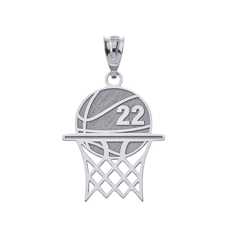 Personalized Engravable Basketball Hoop Pendant Front/Back With Your NAME & NUMBER in Solid .925 Sterling Silver