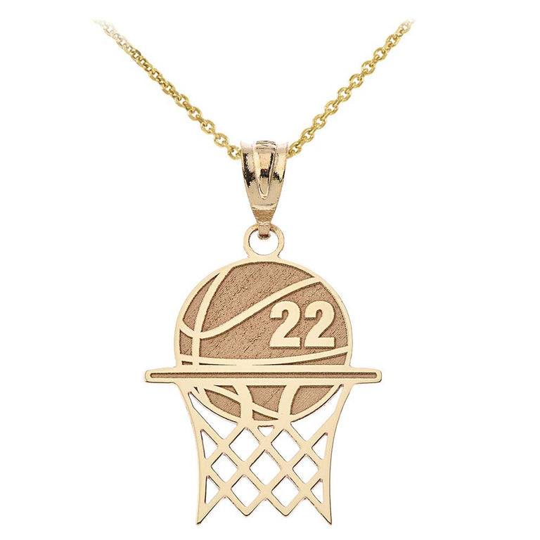 Personalized Engravable Basketball Hoop Pendant Front/Back With Your NAME & NUMBER in Solid Yellow, White and Rose Gold
