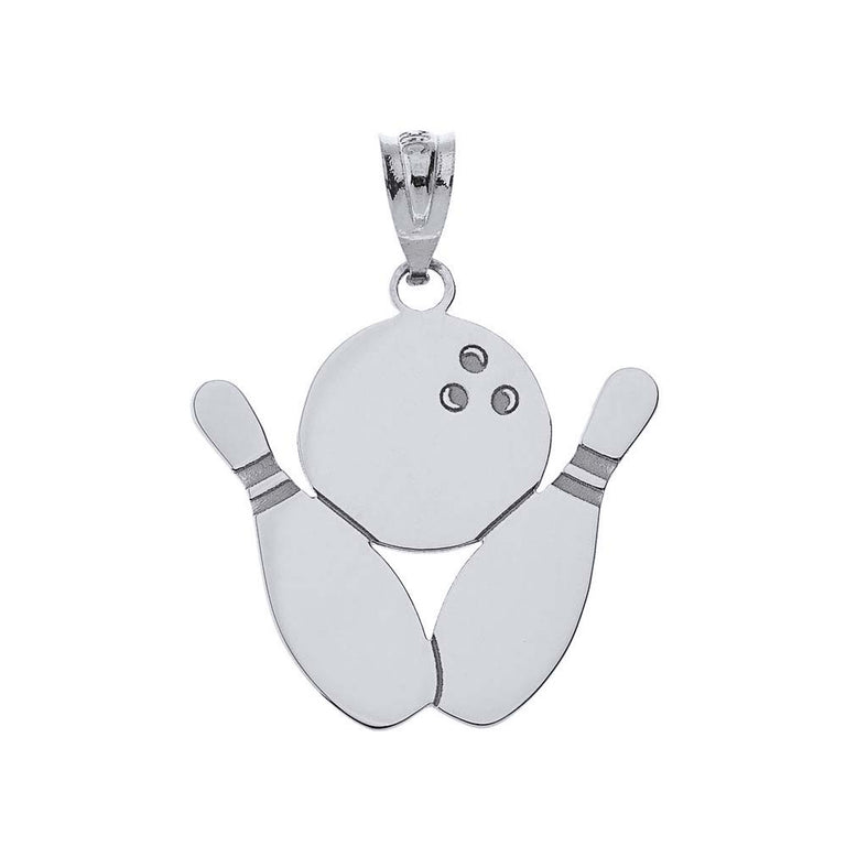 Personalized Engravable Bowling Alley Ball 2 Pins Pendant Your Name in Solid .925 Sterling Silver
