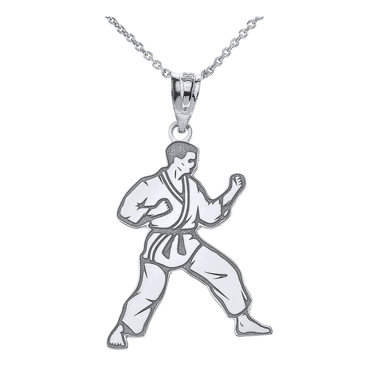 Personalized Engravable Silver Karate Martial Arts Pendant With Your NAME in Solid .925 Sterling Silver