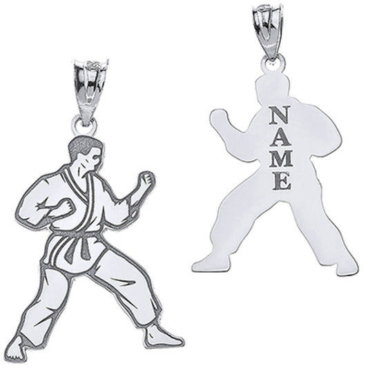 Personalized Engravable Silver Karate Martial Arts Pendant With Your NAME in Solid .925 Sterling Silver