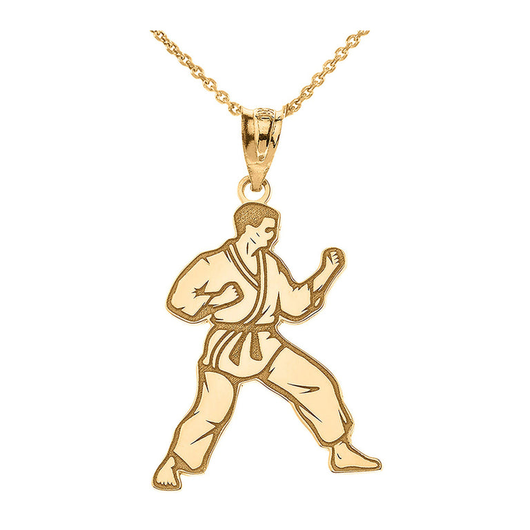 Personalized Engravable Silver Karate Martial Arts Pendant With Your NAME in Solid Yellow, White and Rose Gold