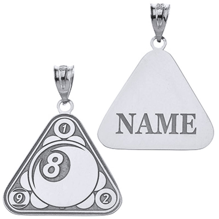 Personalized Engravable Billiards 8-Ball Pool Sports Pendant With Your NAME in Solid .925 Sterling Silver