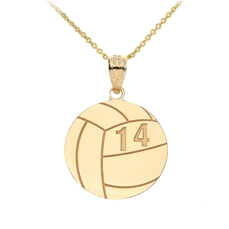 Personalized Name & Number Engravable Front/Back Volleyball Ball Pendant in Solid Yellow, White and Rose Gold