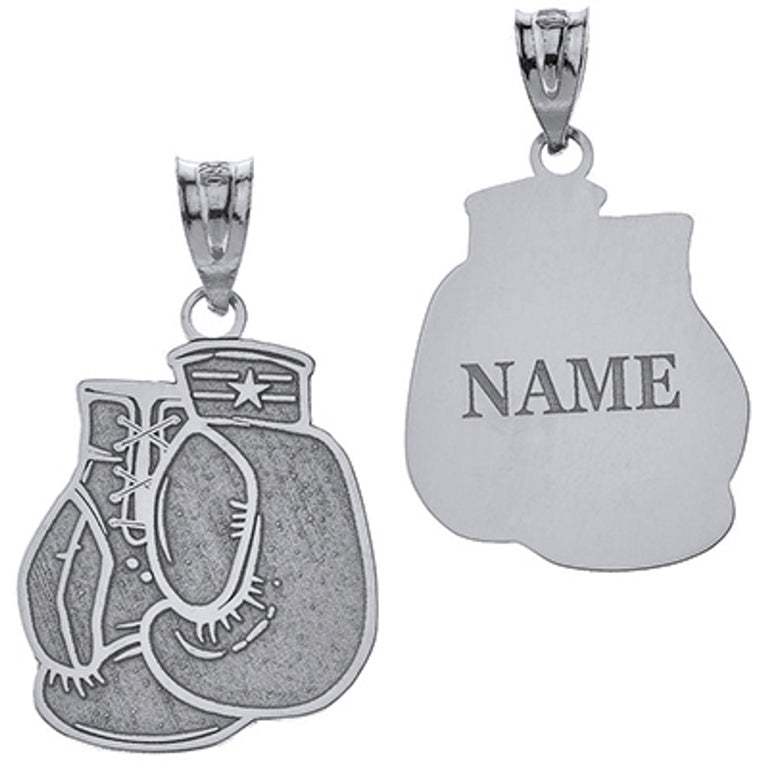Personalized Your Sports Boxing Gloves Gauntlet Pendant Necklace Engraved Your NAME in Solid .925 Sterling Silver