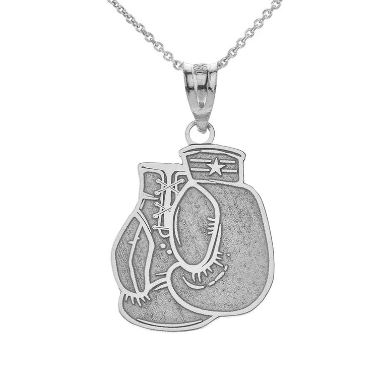 Personalized Your Sports Boxing Gloves Gauntlet Pendant Necklace Engraved Your NAME in Solid .925 Sterling Silver