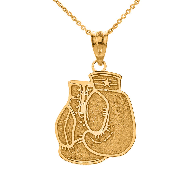 Personalized Your Sports Boxing Gloves Gauntlet Pendant Necklace Engraved Your NAME in Solid Yellow, White and Rose Gold