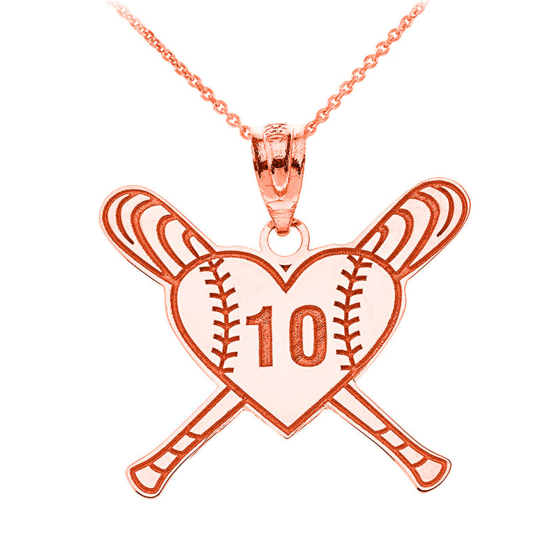Personalized Engravable Baseball Love Heart Shaped Pendant Necklace With Your NAME in Solid Yellow, White and Rose Gold