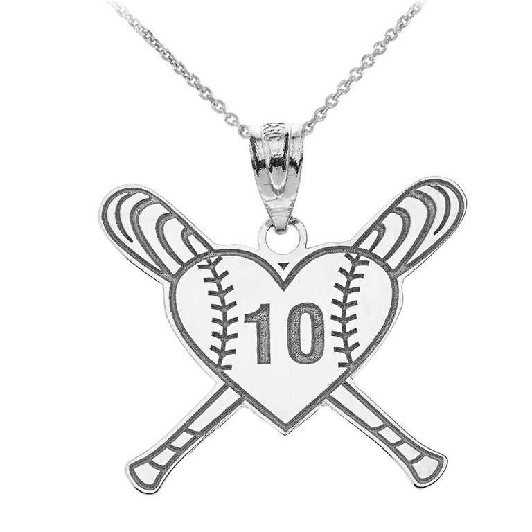 Personalized Engravable Baseball Love Heart Shaped Pendant Necklace With Your NAME in Solid .925 Sterling Silver