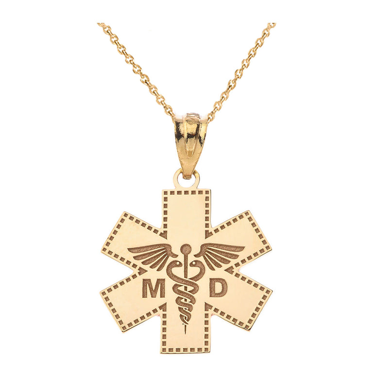 Personalized Engravable NAME Medical Doctor MD Cross Nurse Hospital Pendant Necklace in Solid Yellow, White and Rose Gold