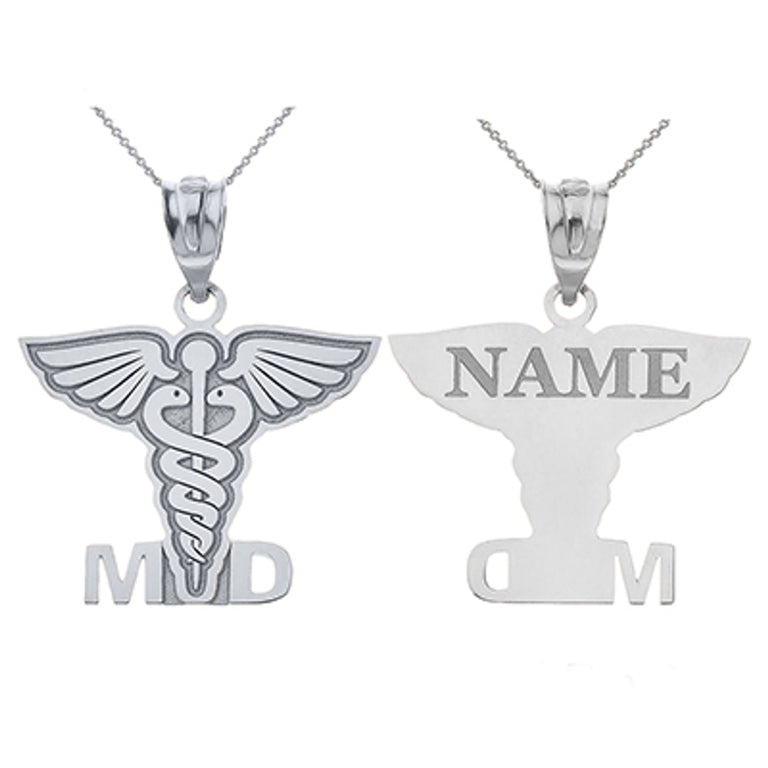 Personalized Engravable Medical Doctor MD Pendant Necklace With Your NAME in Solid .925 Sterling Silver