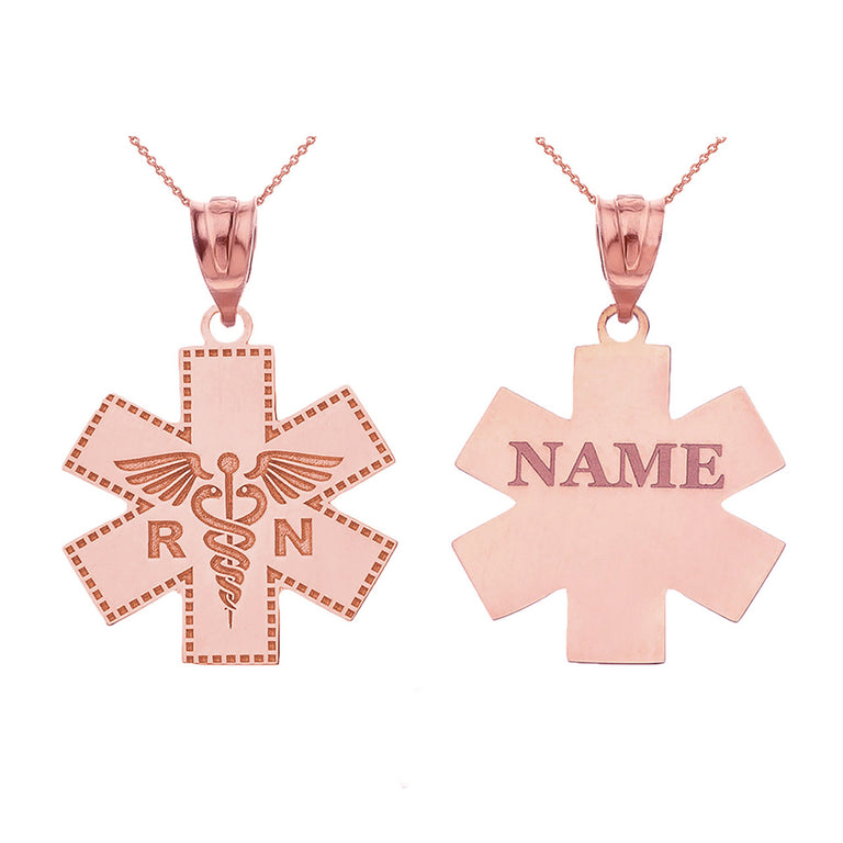 Personalized Engravable Registered Nurse RN Cross Pendant Necklace With Your NAME in Solid Yellow, White and Rose Gold