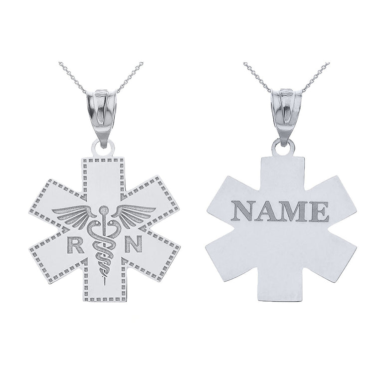 Personalized Engravable Registered Nurse RN Cross Pendant Necklace With Your NAME in Solid .925 Sterling Silver