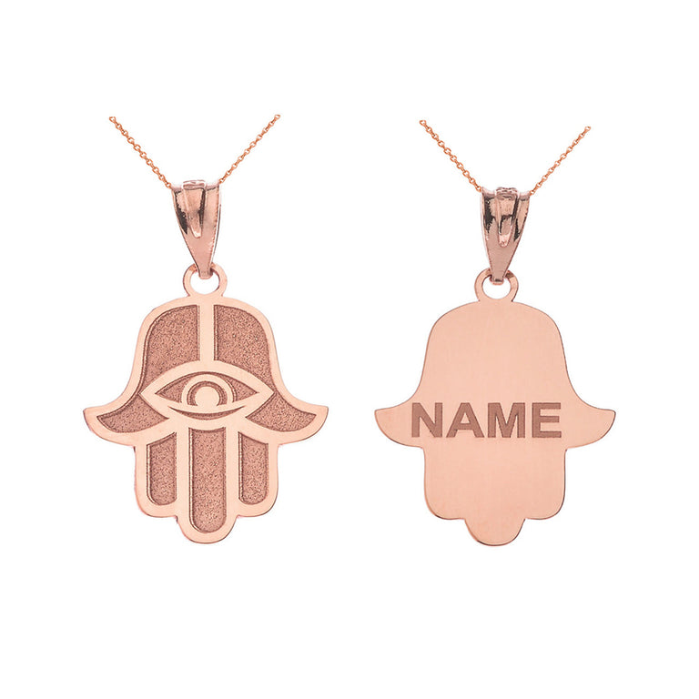 Personalized Engravable Middle Eastern Hamsa Hand Evil Eye With Your NAME in Solid Yellow, White and Rose Gold