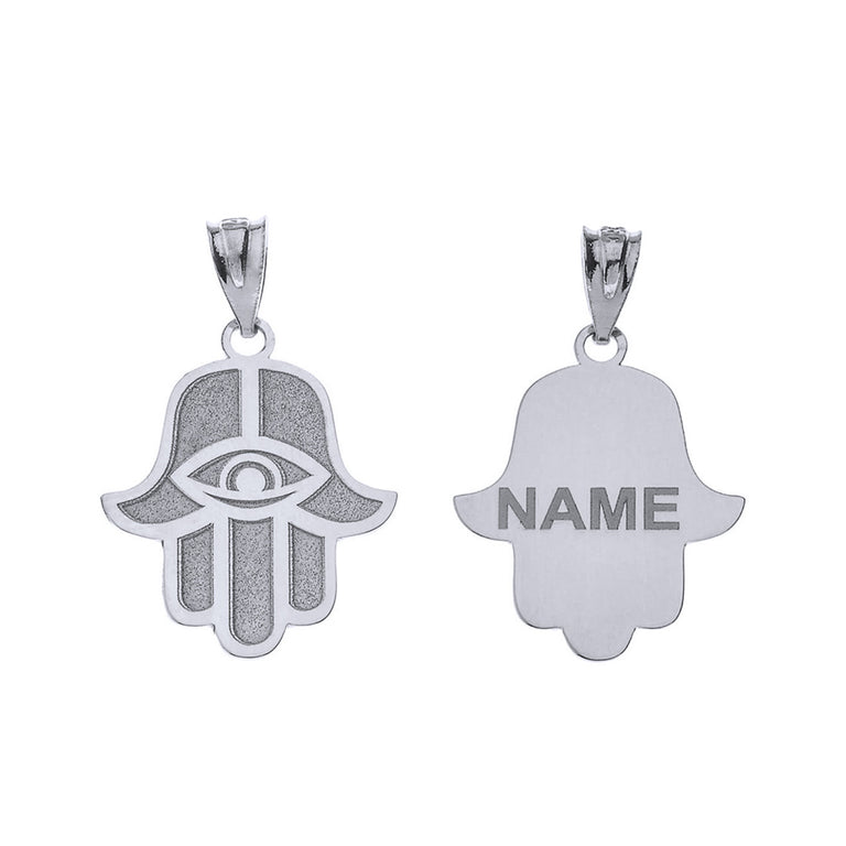 Personalized Engravable Middle Eastern Hamsa Hand Evil Eye With Your NAME in Solid .925 Sterling Silver