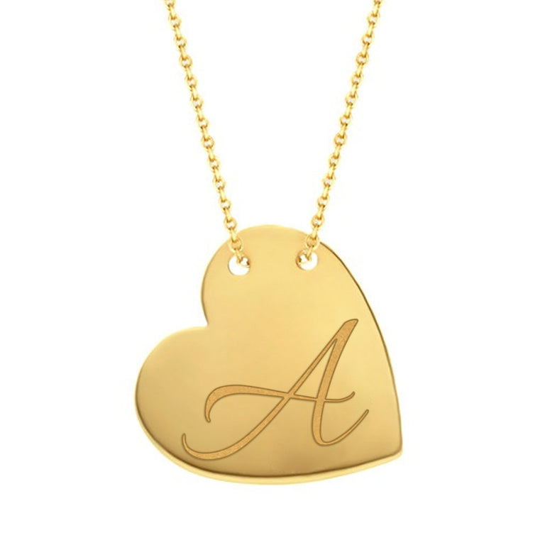 Personalized Script Initial Sideways Heart Engravable Necklace With Your NAME in Solid Yellow, White and Rose Gold