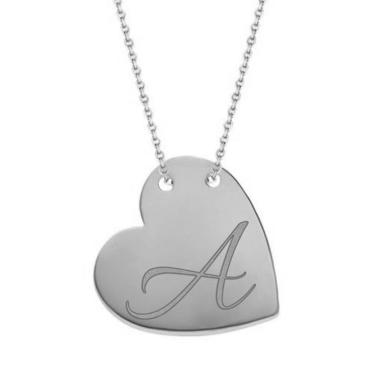 Personalized Script Initial Sideways Heart Engravable Necklace With Your NAME in Solid .925 Sterling Silver