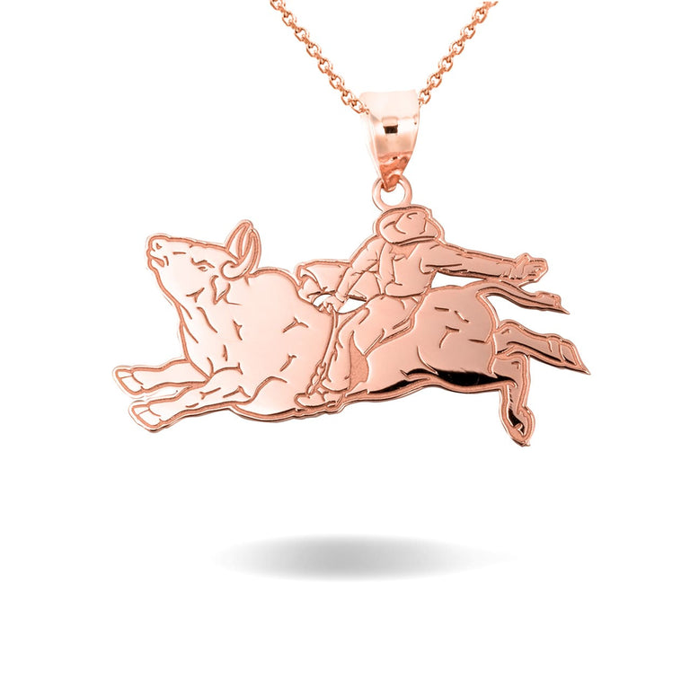Personalized Cowboy Bull Rider Rodeo Engravable Necklace With Your NAME in Solid Yellow, White and Rose Gold