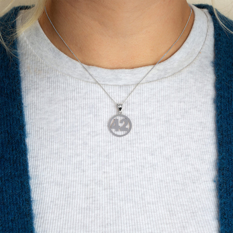 Personalized Jersey Number Sports Circle Pendant Necklace in Solid .925 Sterling Silver