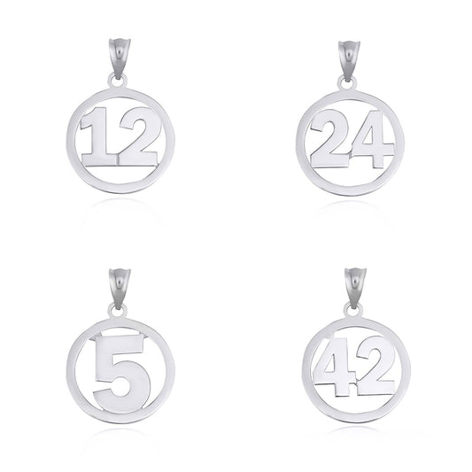 Personalized Jersey Number Sports Circle Pendant Necklace in Solid .925 Sterling Silver