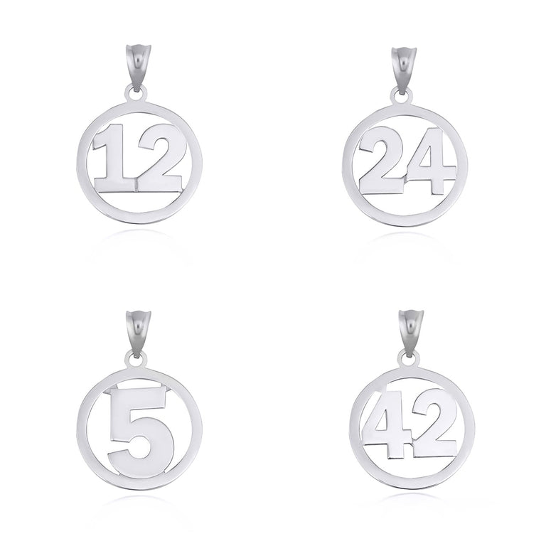 Personalized Jersey Number Sports Circle Pendant Necklace in Solid .925 Sterling Silver