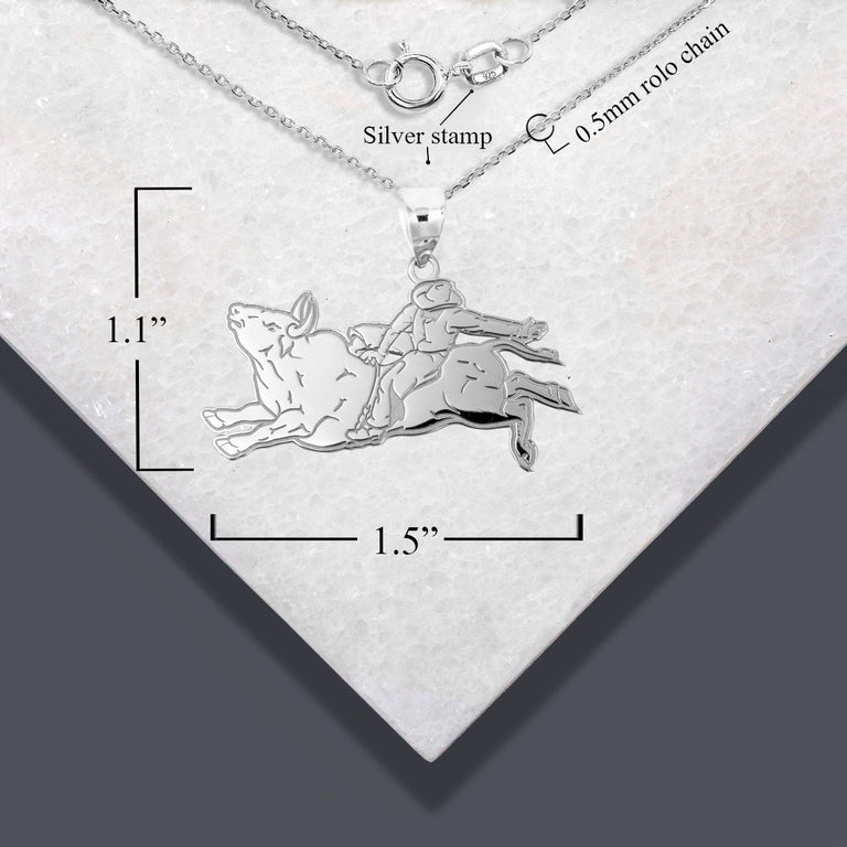 Personalized Cowboy Bull Rider Rodeo Engravable Necklace With Your NAME in Solid .925 Sterling Silver