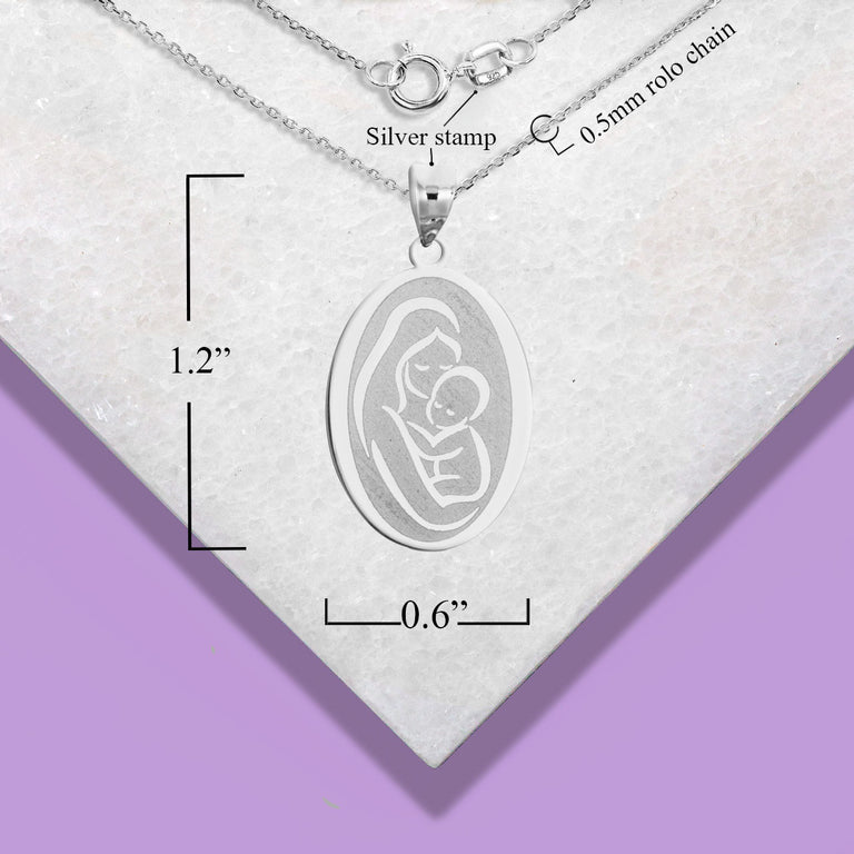 Personalized Mother/Baby Engravable Oval Medallion Necklace With your Name in Solid .925 Sterling Silver
