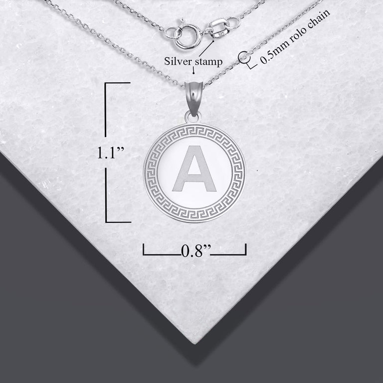 Personalized Letter Initial Greek Key Medallion Pendant Necklace in Solid .925 Sterling Silver