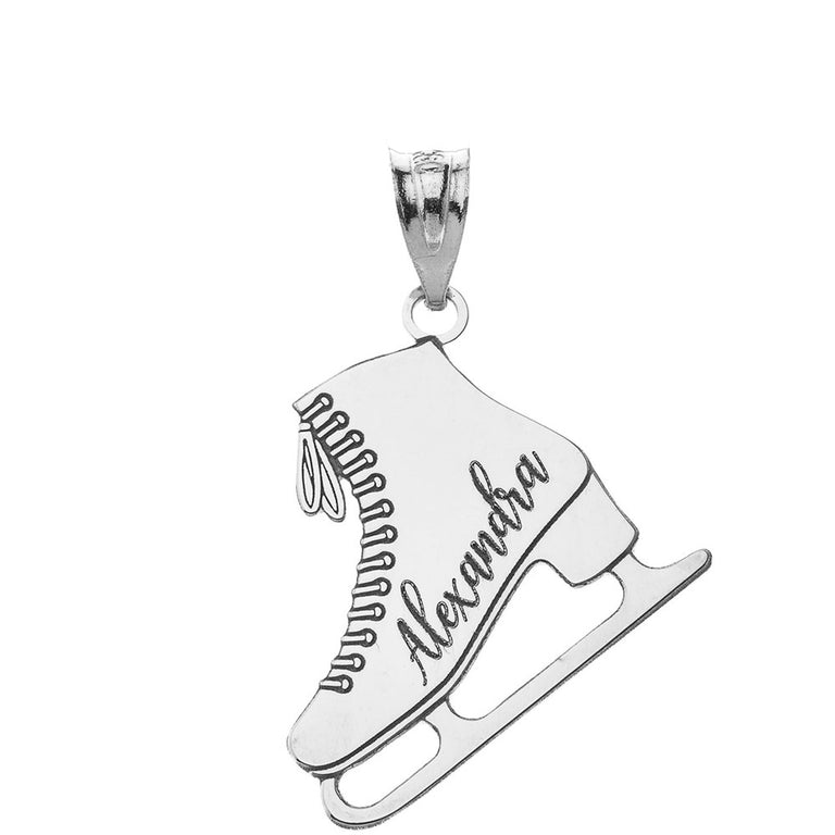 Personalized Engravable Ice Skating Skate Boot Pendant Necklace With Your Name in Solid .925 Sterling Silver