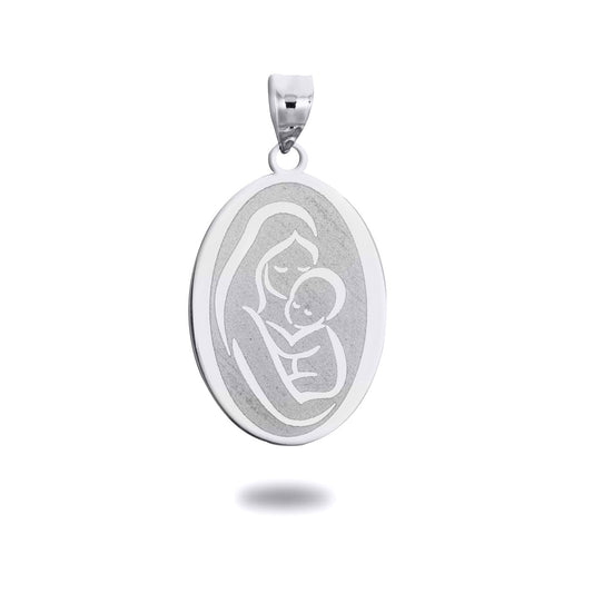 Personalized Mother/Baby Engravable Oval Medallion Necklace With your Name in Solid .925 Sterling Silver