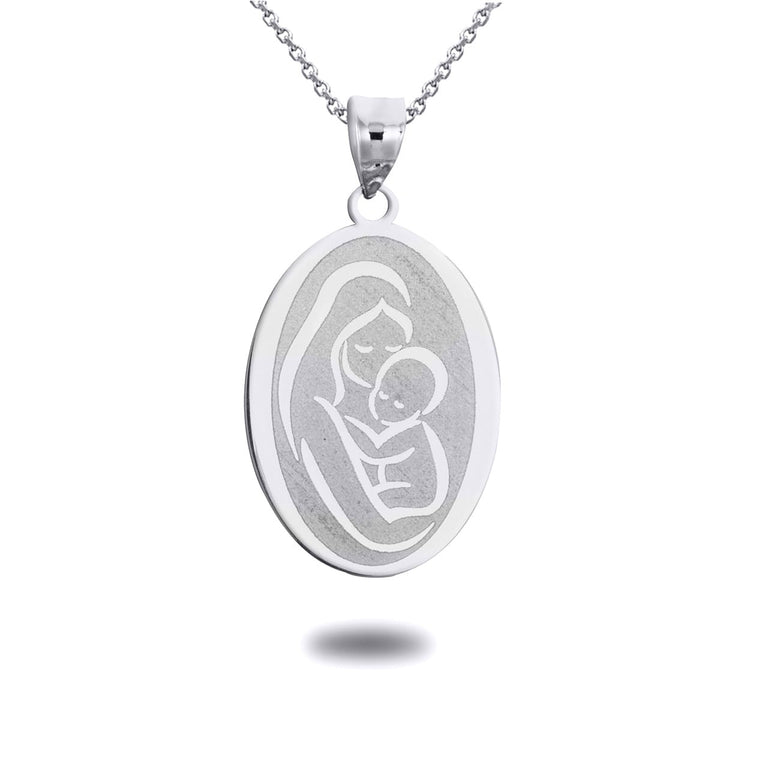Personalized Mother/Baby Engravable Oval Medallion Necklace With your Name in Solid .925 Sterling Silver