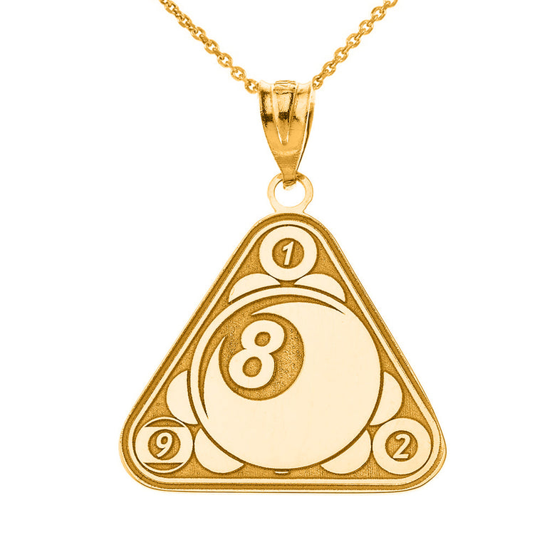 Personalized Engravable Billiards 8-Ball Pool Sports Pendant With Your NAME in Solid Yellow, White and Rose Gold