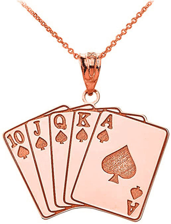 Royal flush A, K, Q, J, 10 Lucky Poker Cards Hand Engravable With Your NAME in Solid Yellow, White and Rose Gold