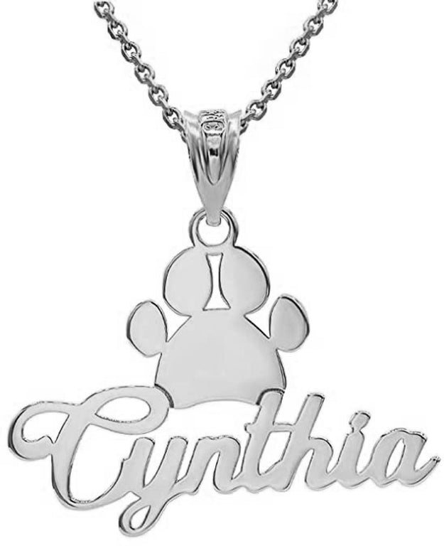 Personalized Name Dog Paw Print Pendant Necklace in Solid .925 Sterling Silver