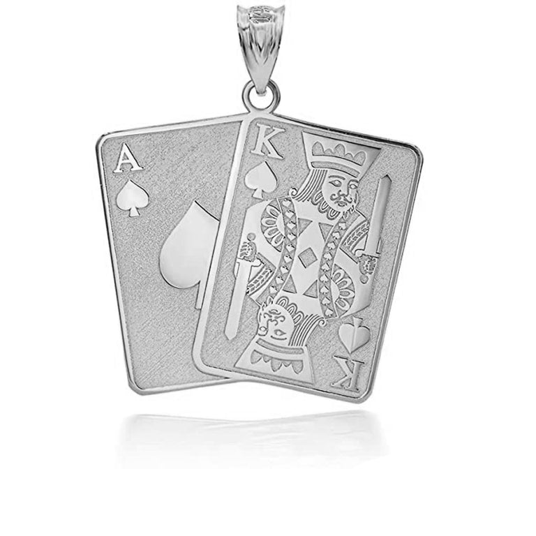 Personalize Engravable Ace and King Of Spades Poker Cards Pendant Necklace With Your NAME in Solid .925 Sterling Silver