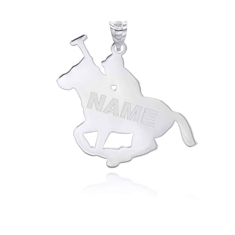 Personalized Your Name in Polo Sport Horse Riding Jockey Reversible Pendant Necklace in Solid .925 Sterling Silver