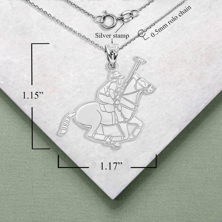 Personalized Your Name in Polo Sport Horse Riding Jockey Reversible Pendant Necklace in Solid .925 Sterling Silver