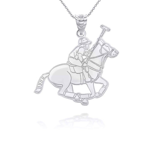 Personalized Your Name in Polo Sport Horse Riding Jockey Reversible Pendant Necklace in Solid .925 Sterling Silver