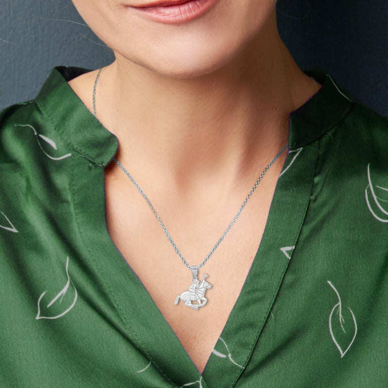 Personalized Your Name in Polo Sport Horse Riding Jockey Reversible Pendant Necklace in Solid .925 Sterling Silver