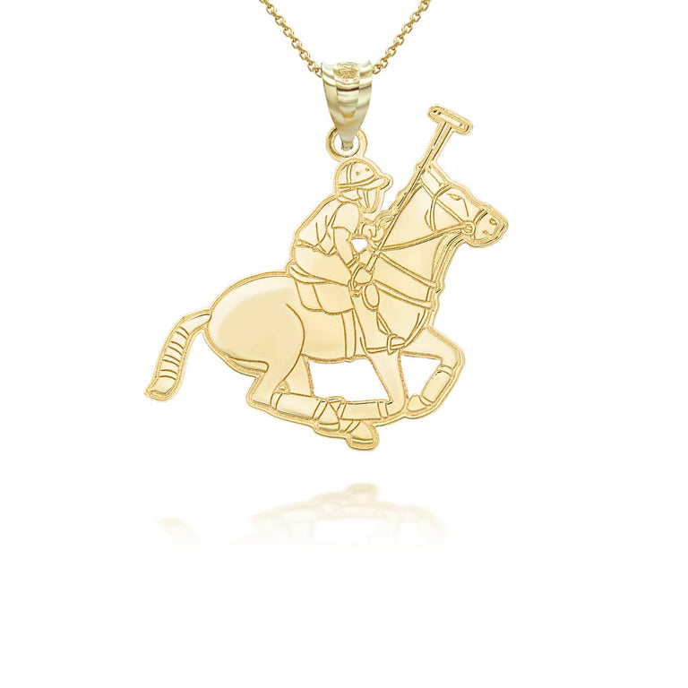 Personalized Your Name in Polo Sport Horse Riding Jockey Reversible Pendant Necklace in Solid Yellow, White and Rose Gold