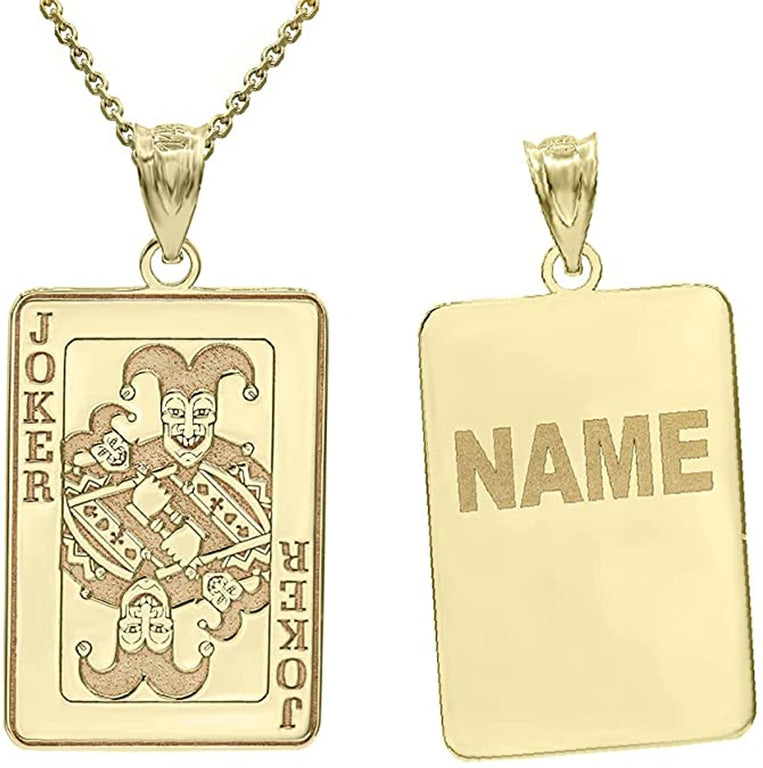 Personalized Engravable Joker Poker Card Lucky with Your Name in Solid Yellow, White and Rose Gold