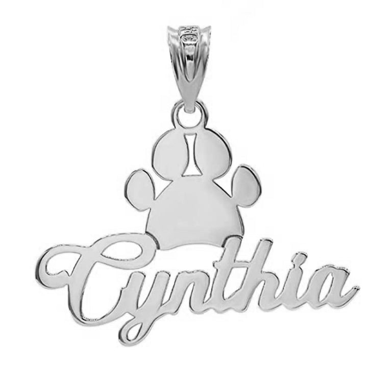 Personalized Name Dog Paw Print Pendant Necklace in Solid .925 Sterling Silver