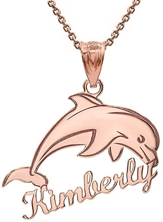Personalize Jumping Dolphin With Your Name in Solid Yellow, White and Rose Gold